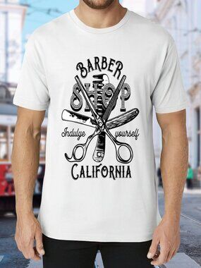 Barber Shop California Graphic Tee - White with Black Print